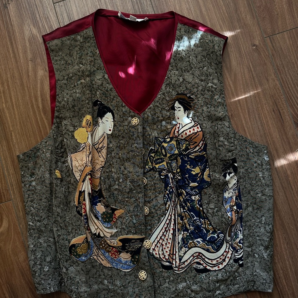 Artistic Vest with Japanese Print